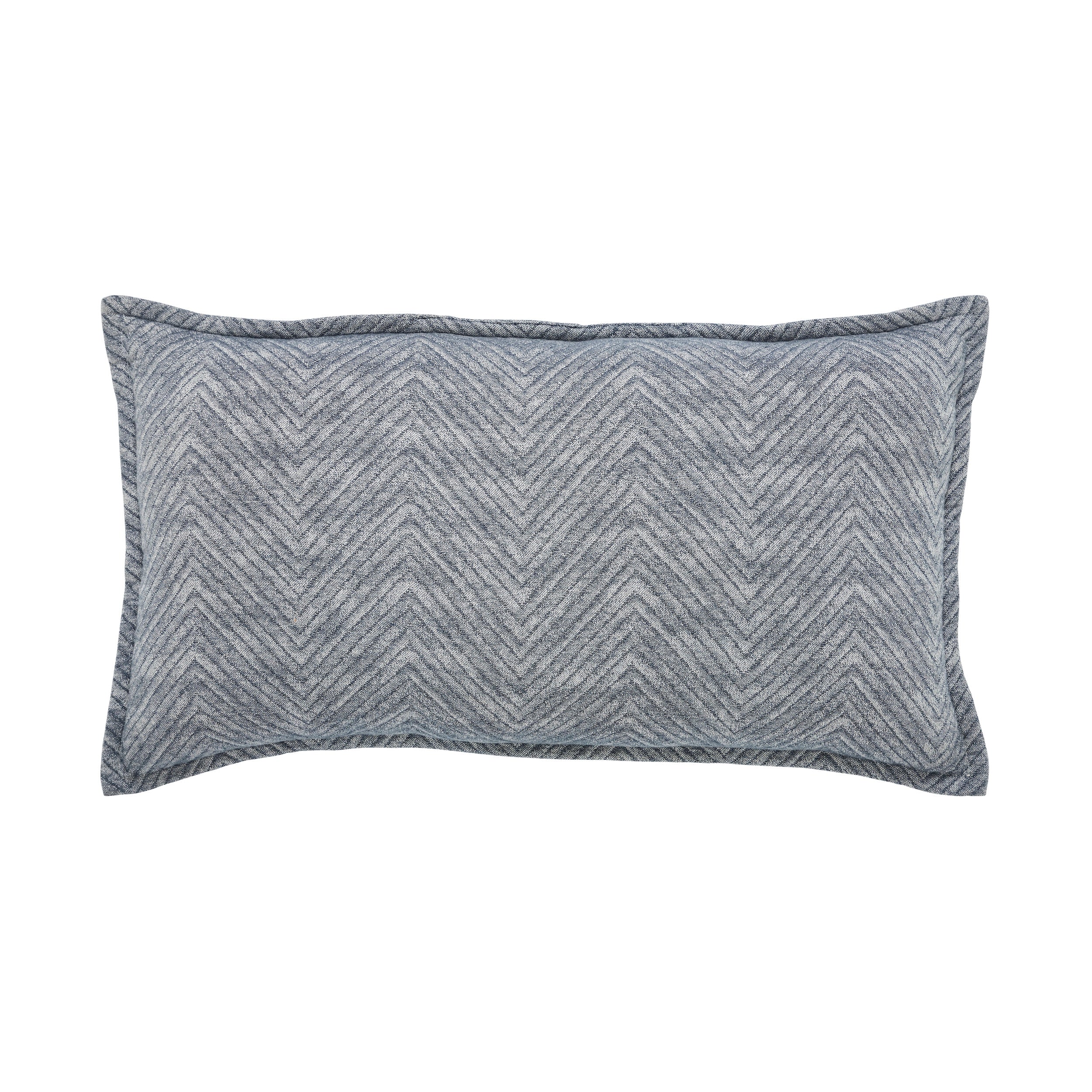 TP-123-1426_1|Stylish decorative pillow with a blue and grey chevron pattern, adding a modern textured accent to any bed or sofa.