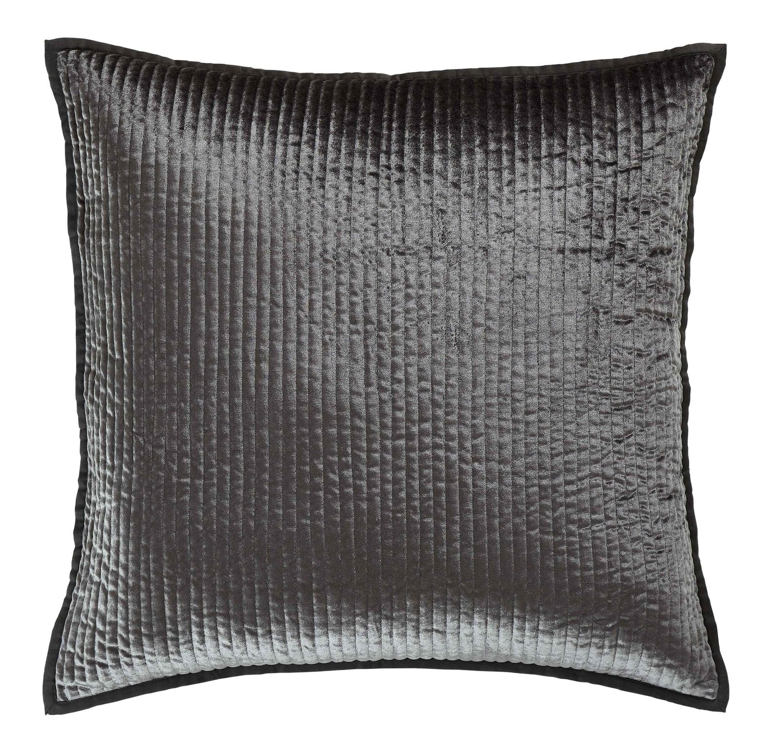 ES-153-2626_1|Elegant dark grey ribbed velvet coverlet, luxurious texture for sophisticated bedding, adds warmth and style.