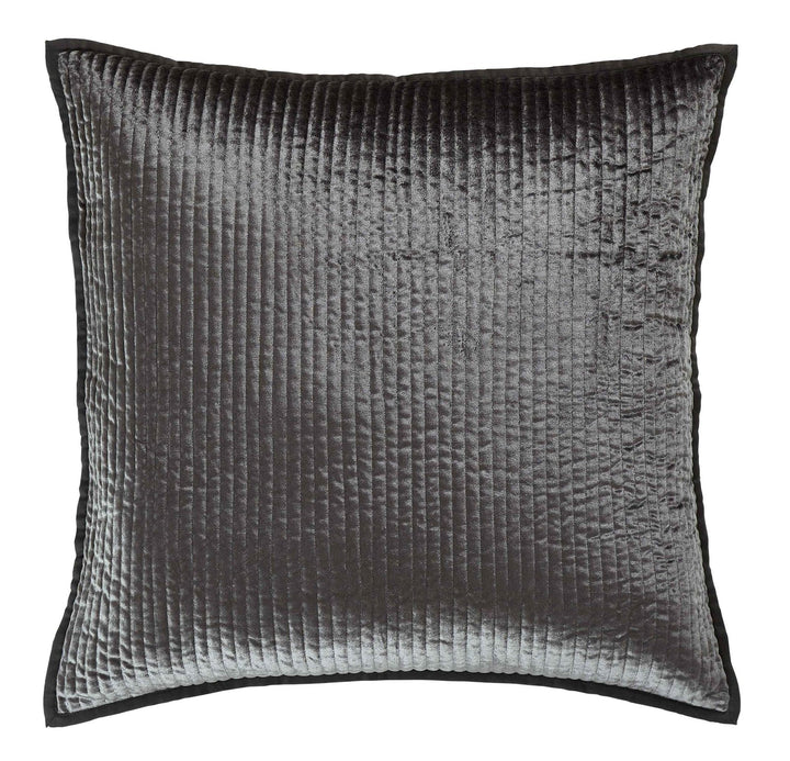 ES-153-2626_1|Elegant dark grey ribbed velvet coverlet, luxurious texture for sophisticated bedding, adds warmth and style.