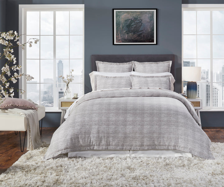 DT-032-X_1|Modern grey textured duvet cover creating a chic focal point in a contemporary bedroom setting.