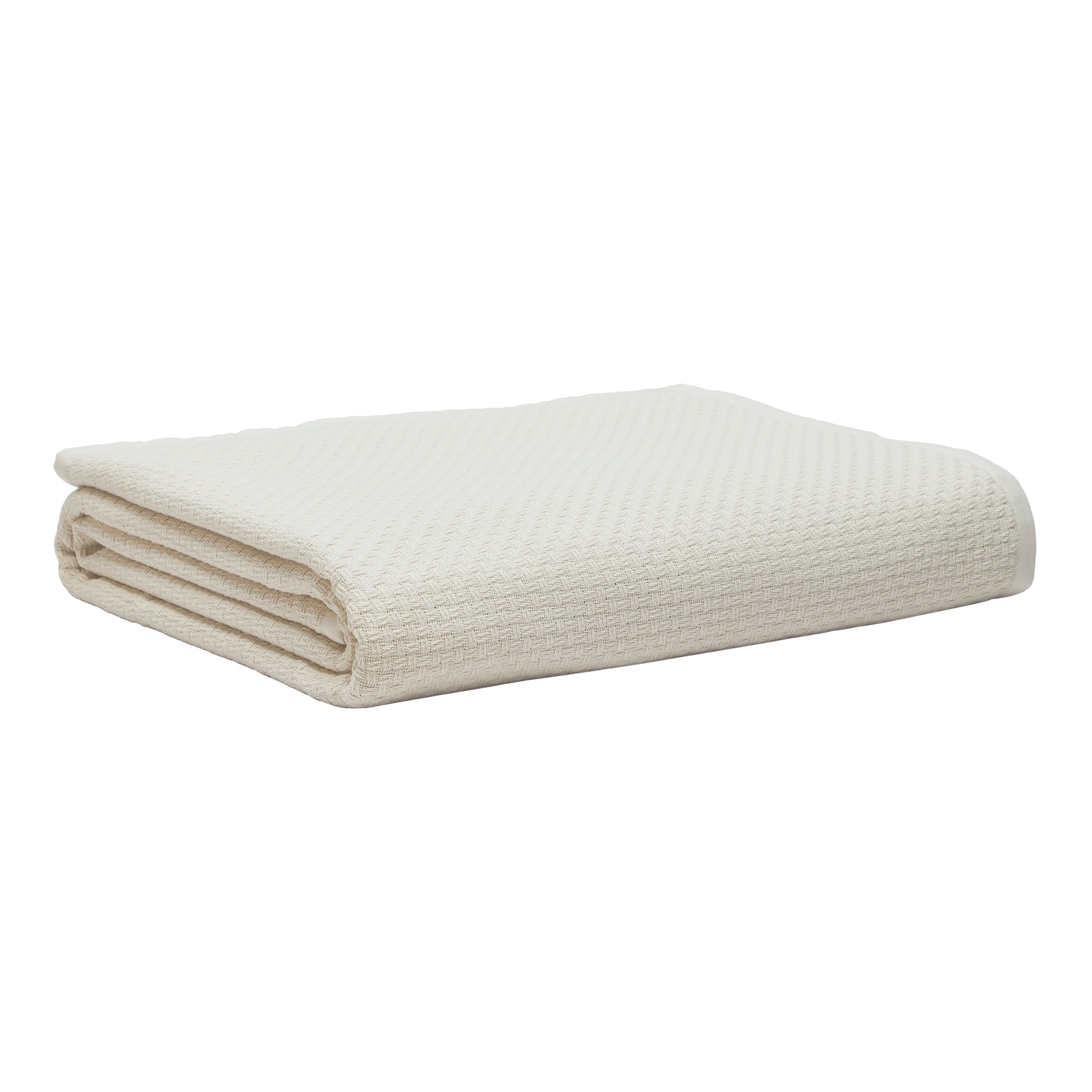 BL-868-11096_3|Folded cream herringbone weave blanket. Stylish, durable cotton throw for beds, couches, offering warmth and modern home decor.