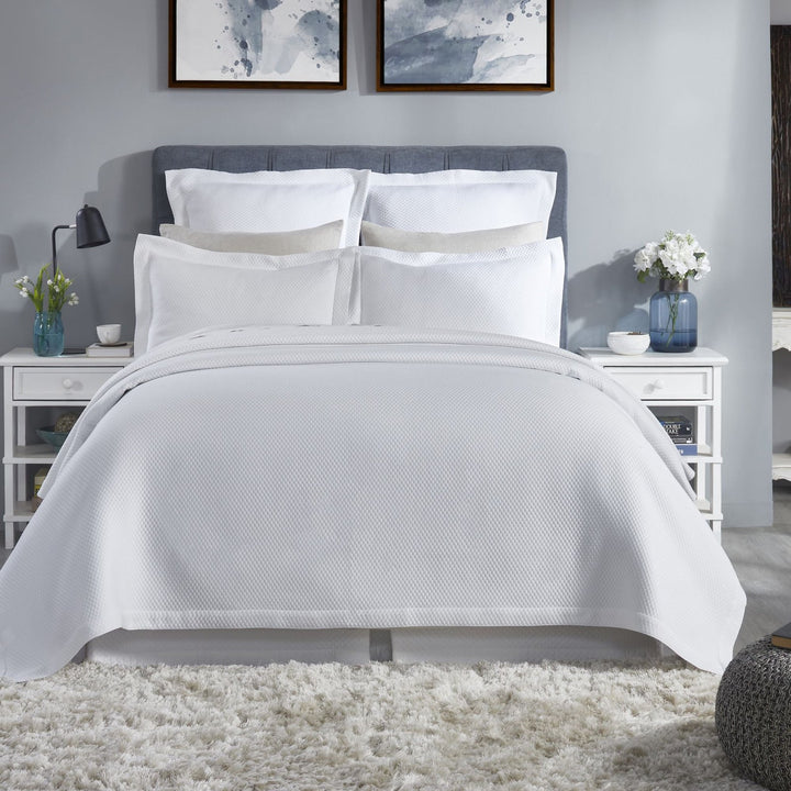 CL-256-X_1|White quilted bed shams and pillow covers. Elegant, clean white bedding set with diamond pattern for a modern bedroom.