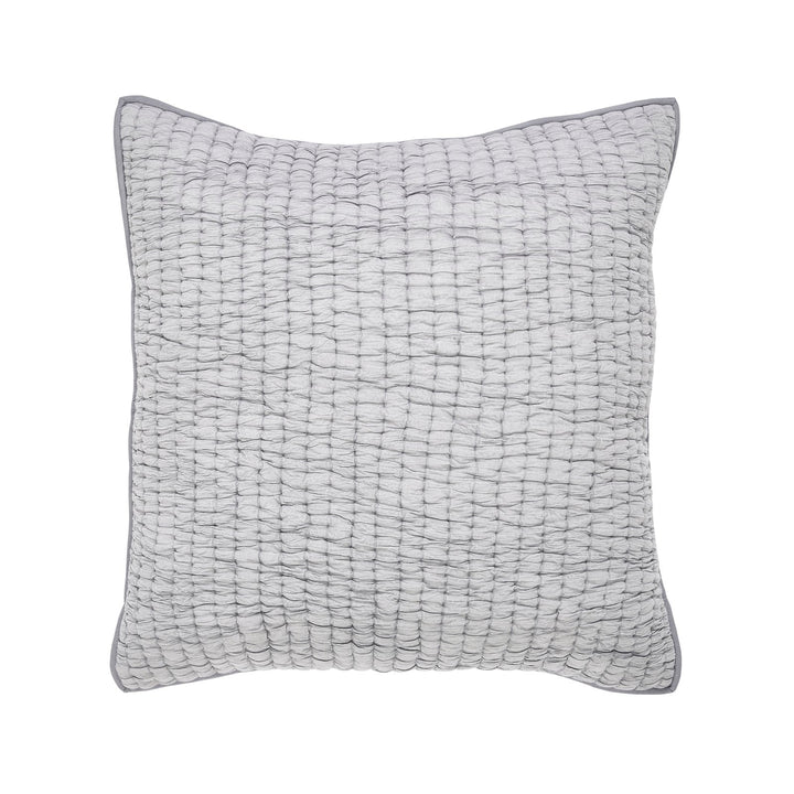 ES-344-2626_1|Elegant light gray quilted pillow sham featuring a unique ruched grid pattern, offering sophisticated texture for bedding.