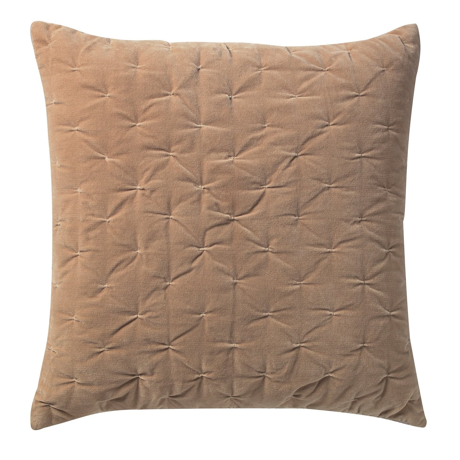 ES-303-2626_1|Soft taupe velvet square quilted pillow sham, featuring a charming diamond pattern for elegant bedroom styling.