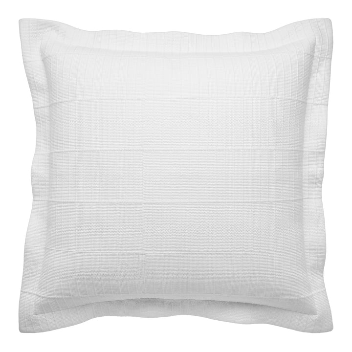 ES-268-2626_1|Crisp white modern quilted coverlet accent pillow. Textured horizontal stripes add subtle elegance to any contemporary bedroom design.