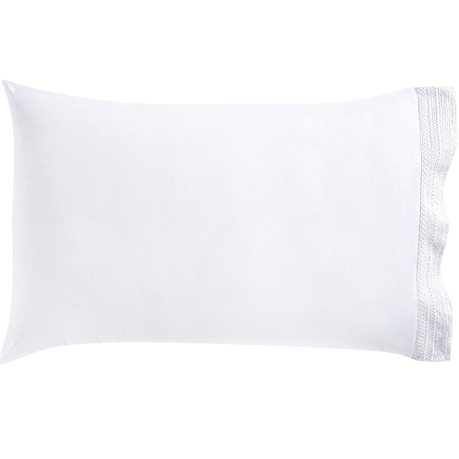 AKP-520-2040_1|Crisp white 100% cotton pillowcase with intricate lace trim. Soft, breathable, luxurious bedding for serene sleep.