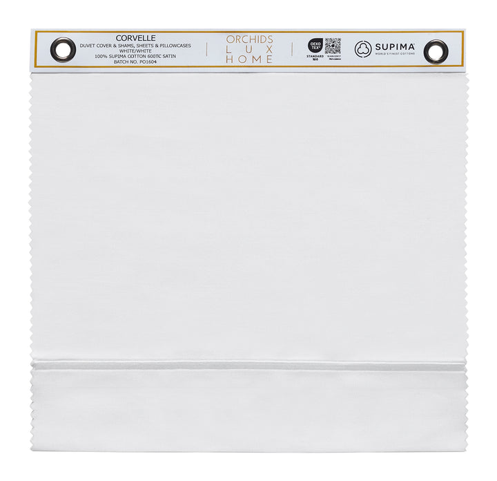 SWT-546-1010_1|100% Supima cotton Corvelle swatch, 600TC sateen, white, for luxurious duvet covers and shams, OEKO-TEX.