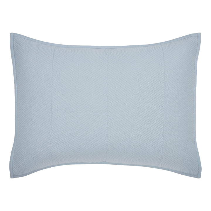 SS-262-2026_1|Soft light blue quilted pillow sham with subtle chevron stitching. Creates a serene and inviting bedroom retreat, relaxing comfort.