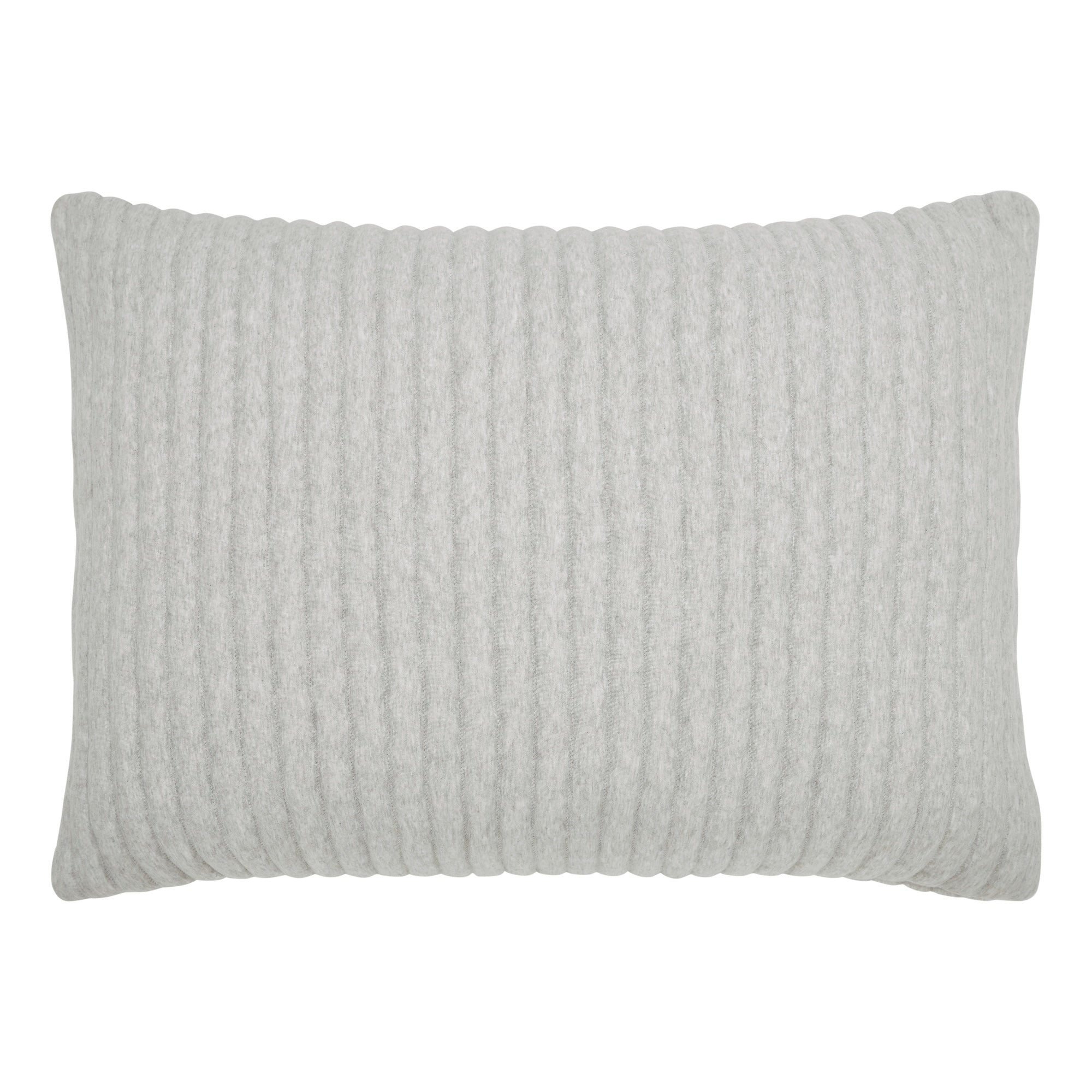 SS-375-2026_1|Soft light grey ribbed throw pillow. Cozy rectangular accent cushion, perfect for adding subtle texture and warmth.