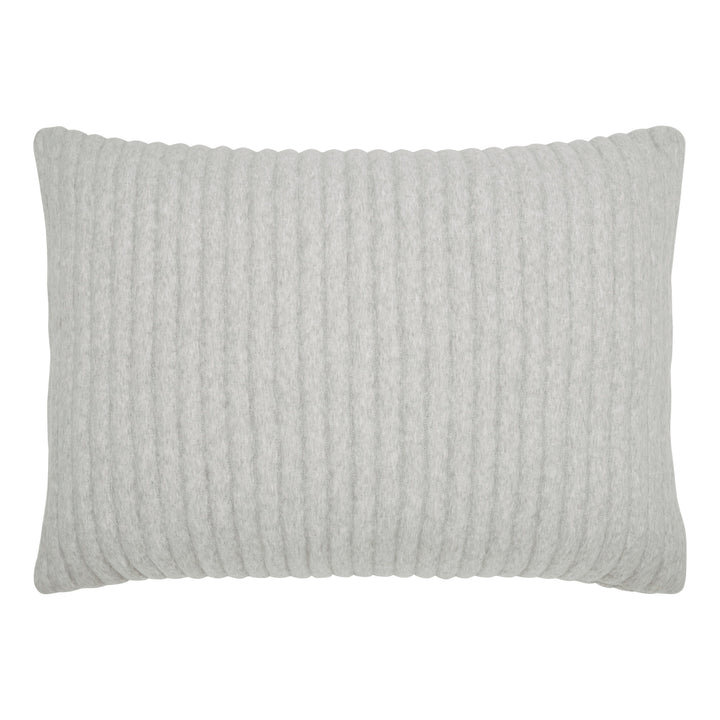 SS-375-2026_1|Soft light grey ribbed throw pillow. Cozy rectangular accent cushion, perfect for adding subtle texture and warmth.