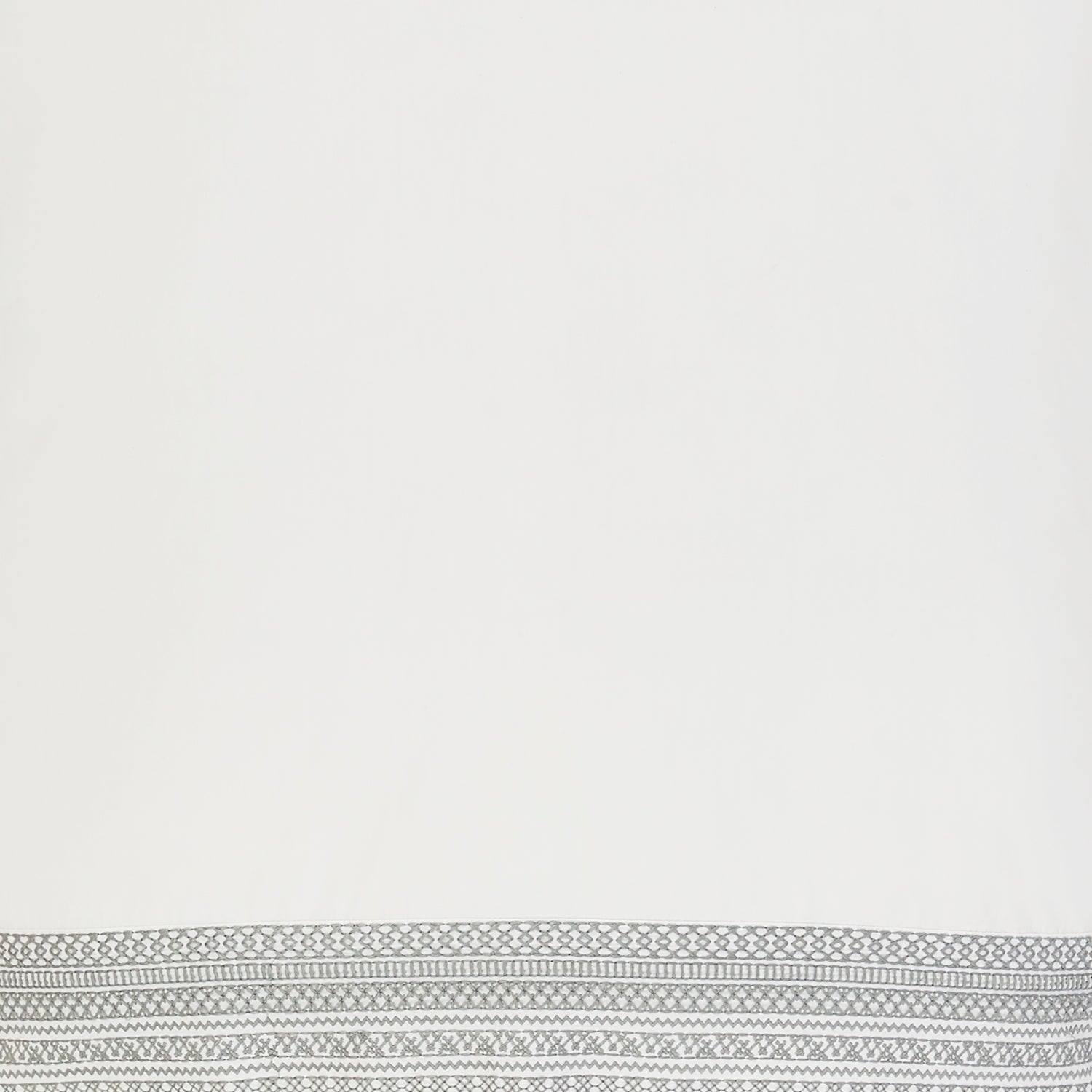 SWT-502-7.8_1|Clean white fabric featuring an intricate gray embroidered border, perfect for elegant linens and custom textile designs.