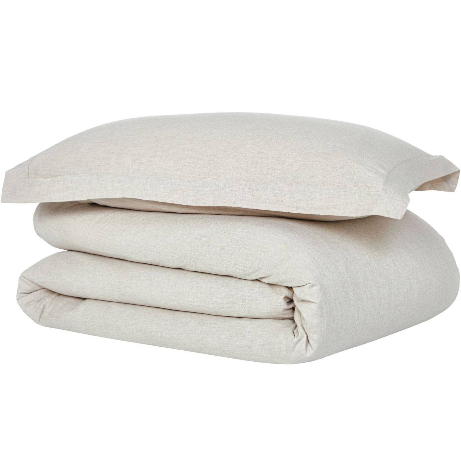 DT-036-10692_5|Neatly folded natural linen beige duvet cover set with one pillowcase, ready to bring comfort and style to your bed.