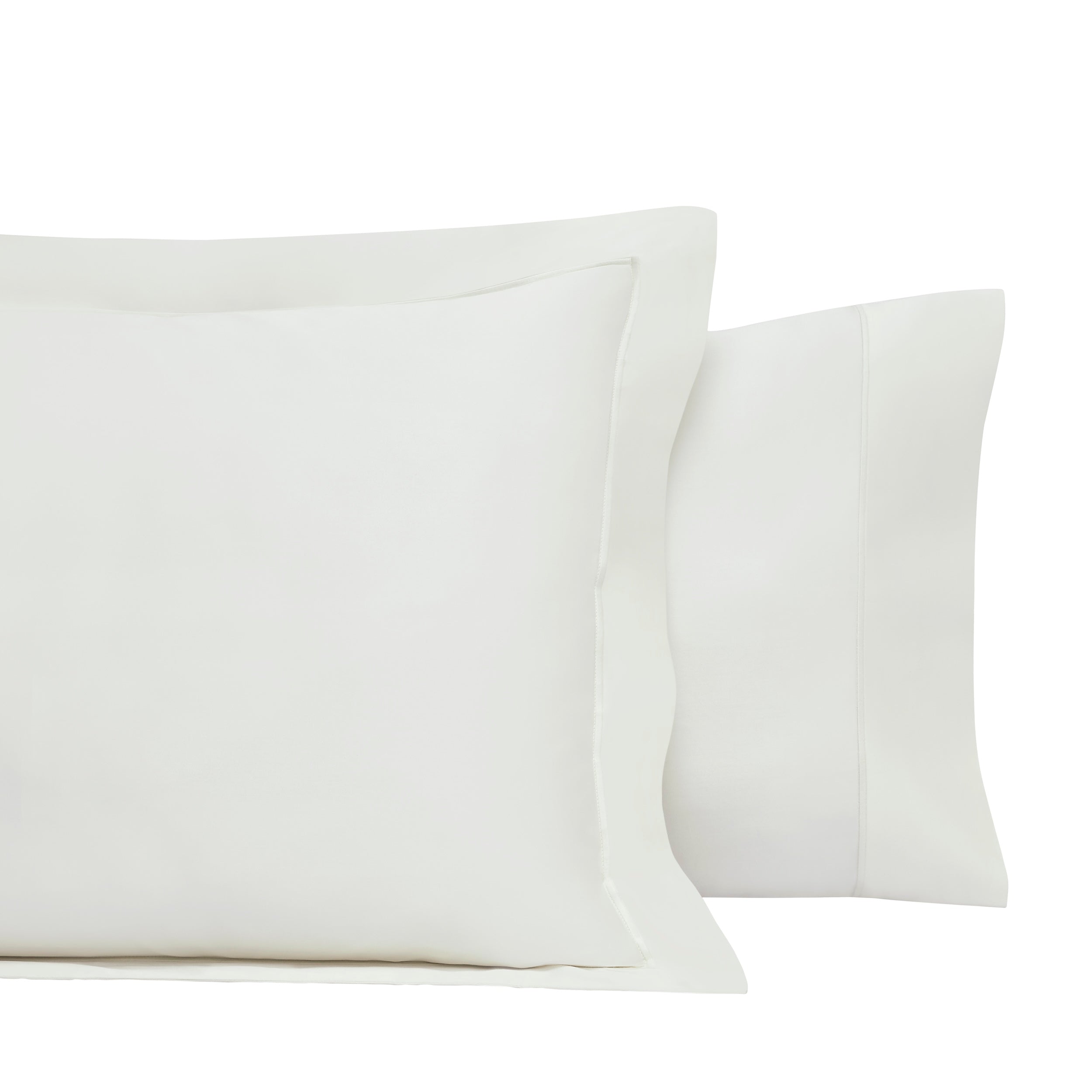 ASP-545-2032_4|Two white 100% cotton pillow shams, one with a decorative flange border and one with a simple hem border.