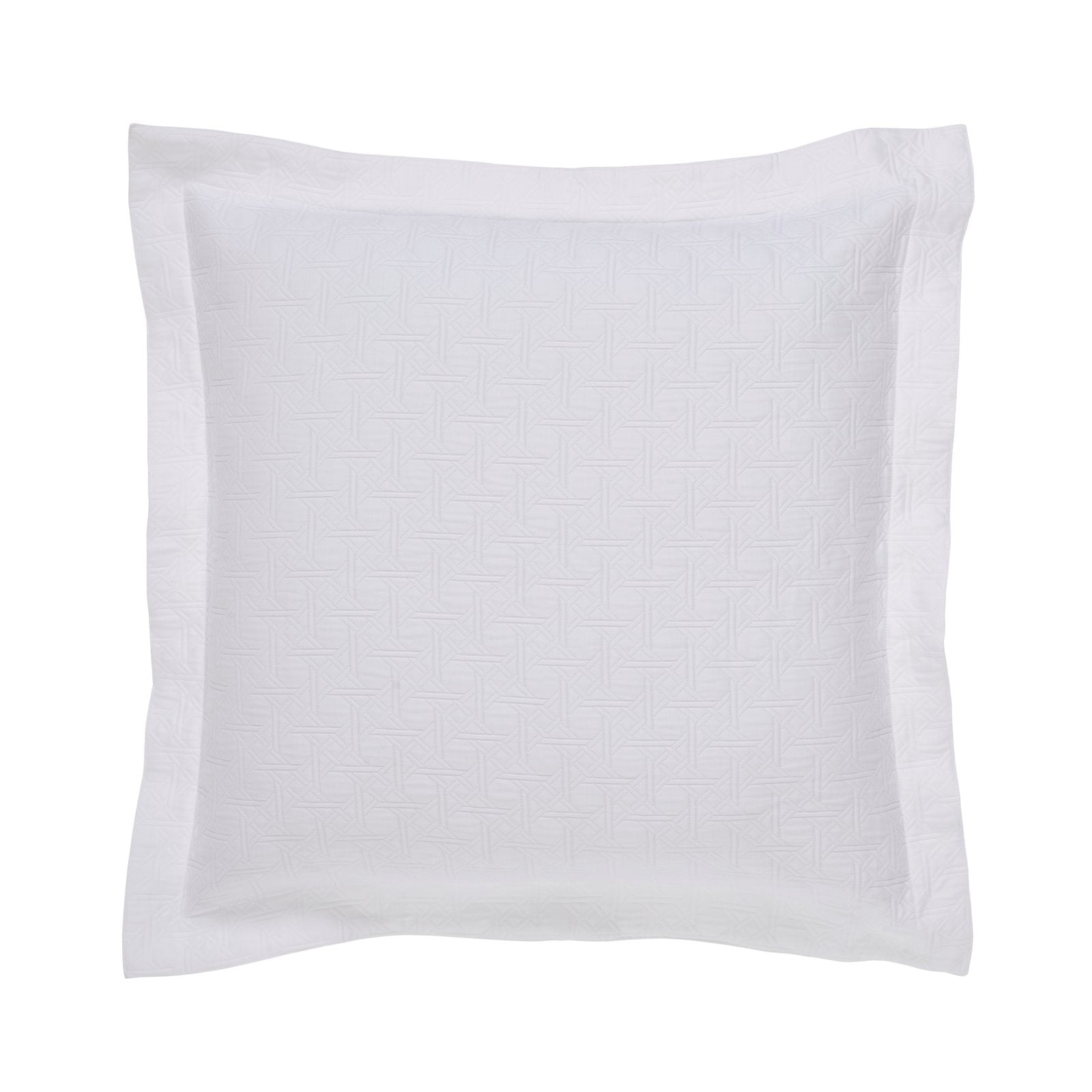 ES-175-X_1|Clean white quilted square pillow sham, featuring a subtle geometric pattern for modern bedroom aesthetics. Soft texture.