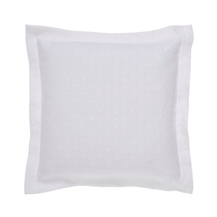 ES-175-X_1|Clean white quilted square pillow sham, featuring a subtle geometric pattern for modern bedroom aesthetics. Soft texture.