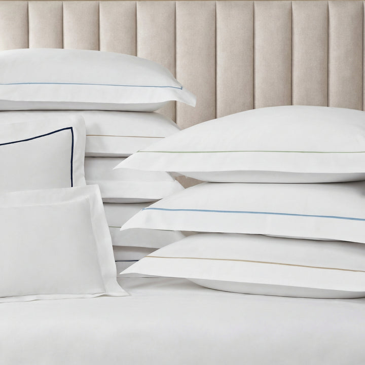 ES-056-2626_4|Collection of white duvet covers with diverse colored stripe borders, premium cotton bedding for modern decor.
