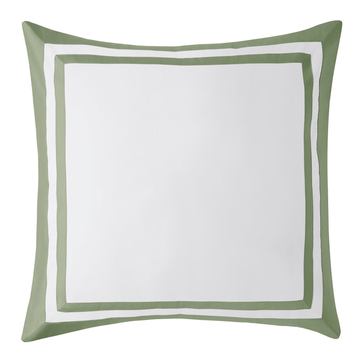 ES-062-2626_1|Sophisticated white duvet cover with a striking double green border, bringing a fresh, modern touch to your bedding.