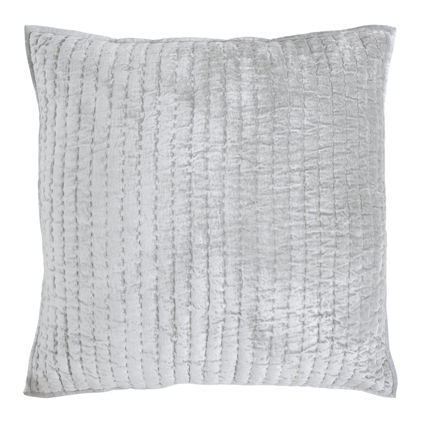 ES-352-2626_1|Luxurious light grey velvet quilted throw pillow, adding elegant texture and soft comfort to any living space or bedroom.