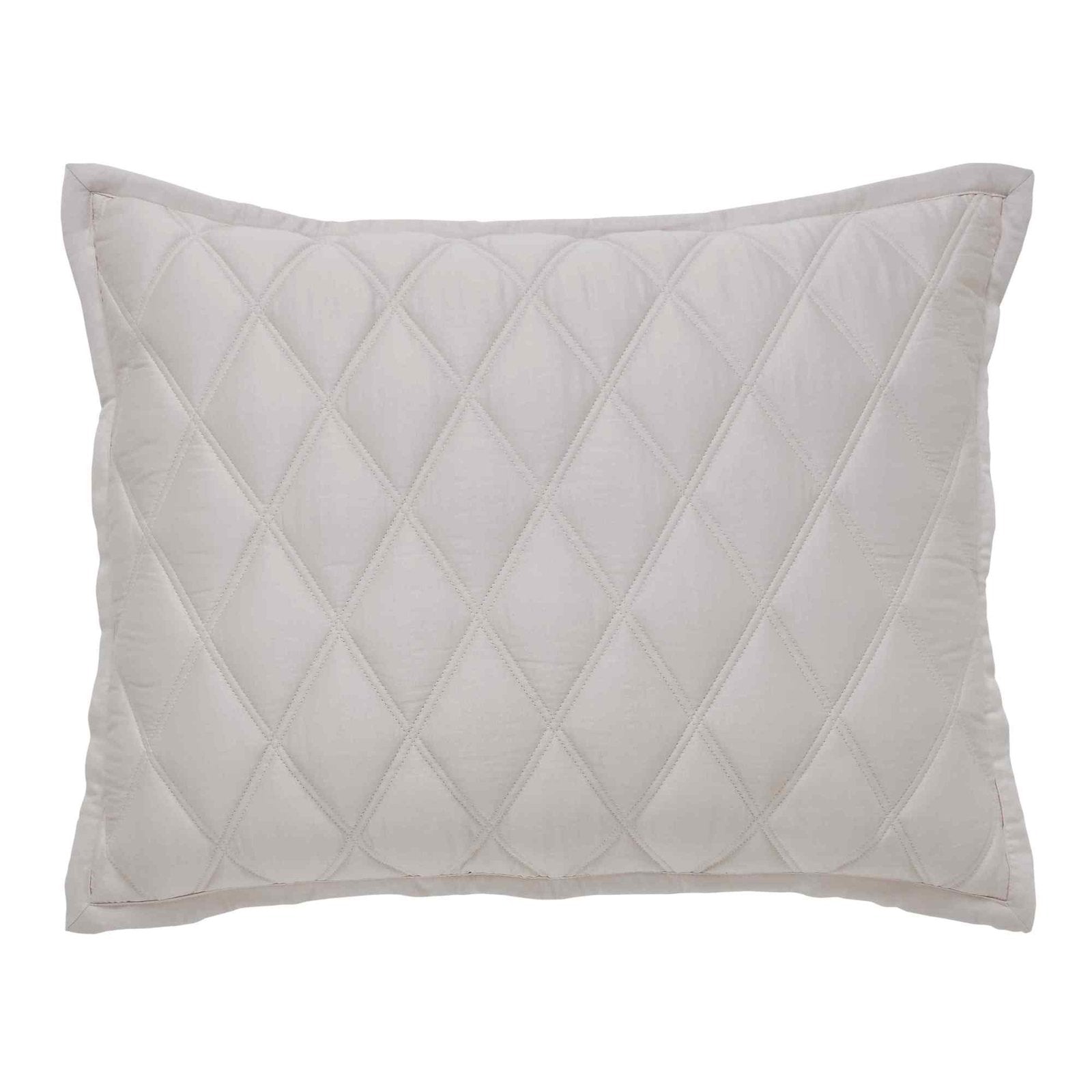 SS-180-2026_1|Cream off-white quilted coverlet pillow sham with intricate diamond stitching, perfect for a warm and inviting bedroom.