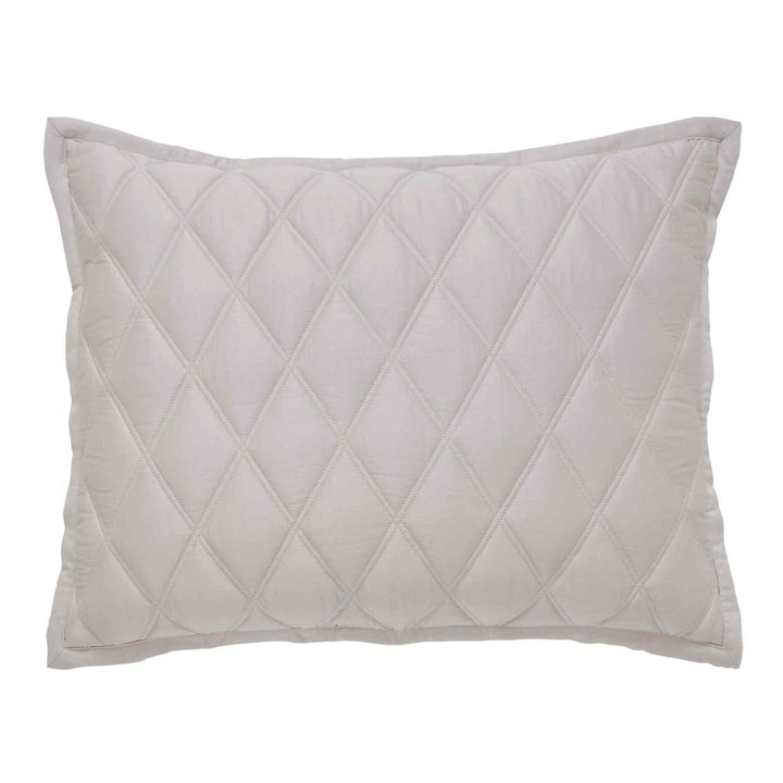 SS-180-2026_1|Cream off-white quilted coverlet pillow sham with intricate diamond stitching, perfect for a warm and inviting bedroom.