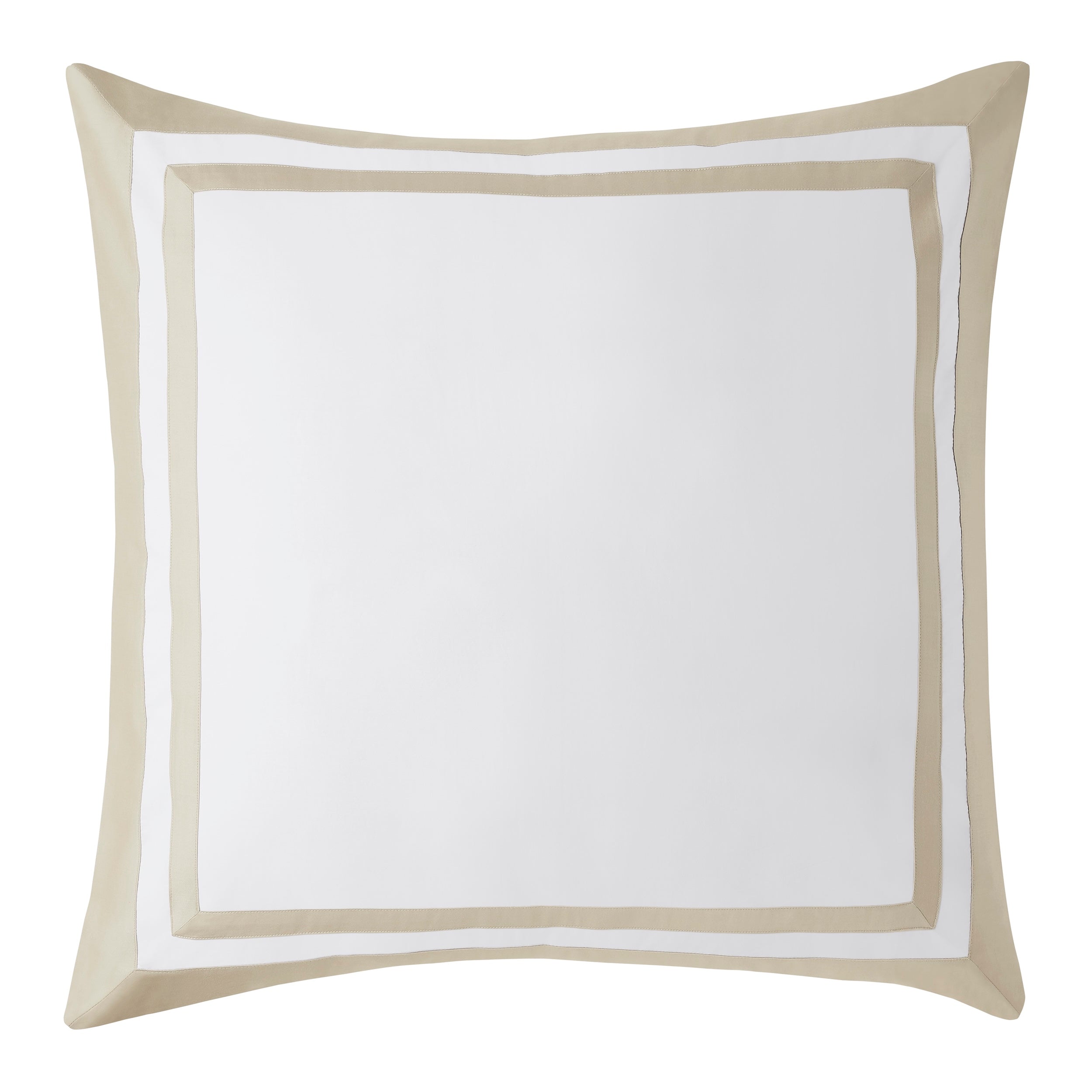 ES-066-2626_1|Premium white sateen duvet cover, elegant tan border trim. Adds a touch of sophistication to any modern bedroom decor.