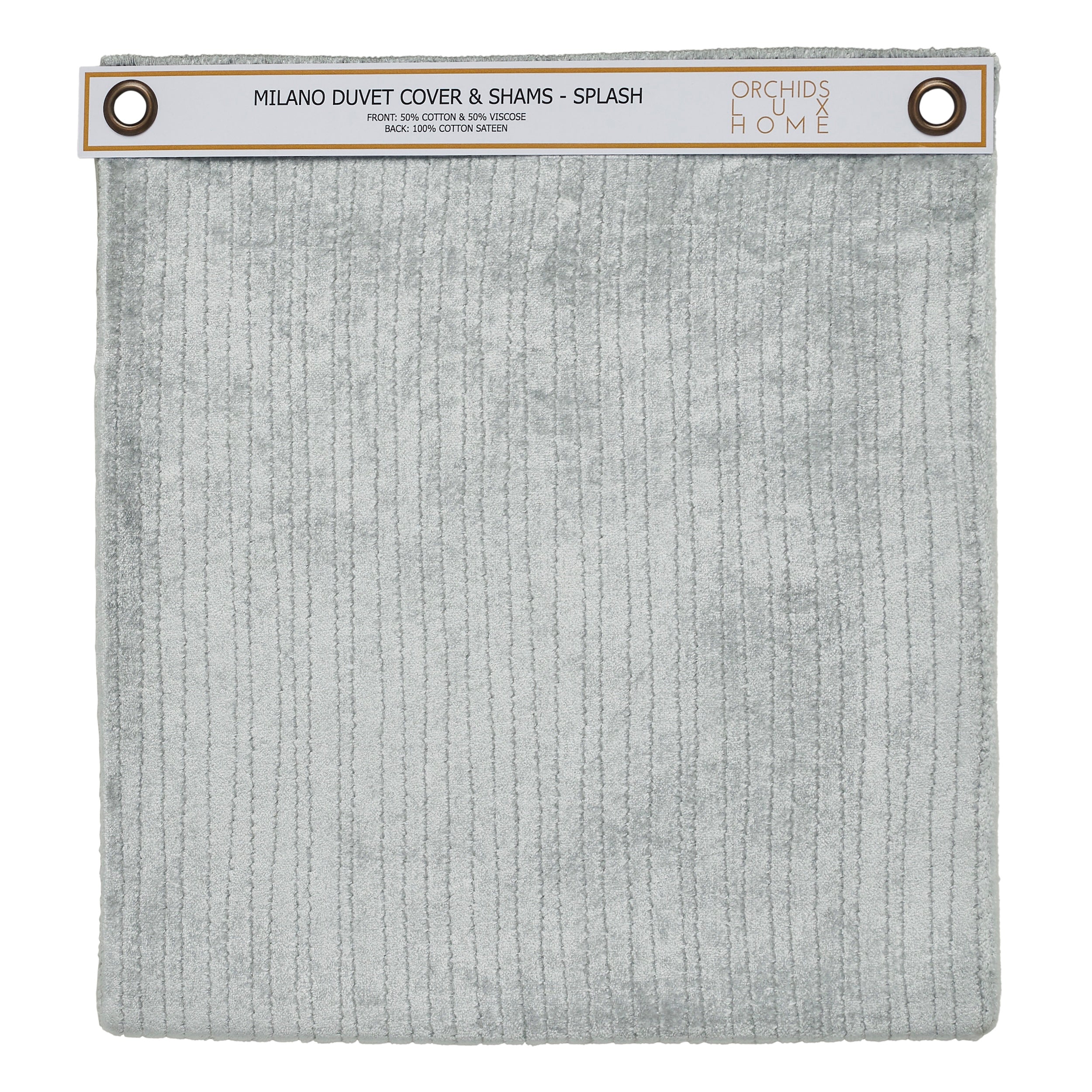 SWT-054-1010_1|Splash Milano duvet cover and shams fabric swatch, 50% cotton/50% viscose front, 100% cotton sateen back.