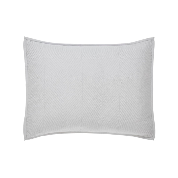 SS-172-2026_1|Light grey quilted coverlet sham featuring a sophisticated herringbone pattern and a crisp framed border. Stylish bedding accent.