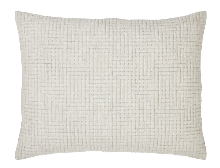 SS-259-2026_1|Elegant cream quilted pillow sham with a unique geometric maze pattern. Enhances modern bedroom aesthetics, comfortable and chic.