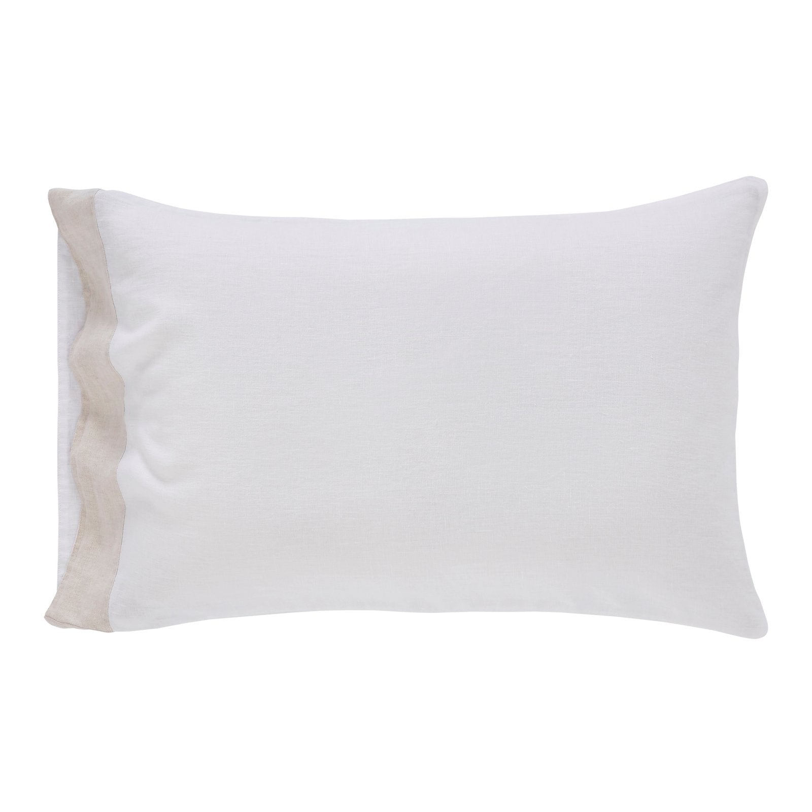 ASP-517-2032_1|White 100% linen pillow sham with natural beige flange, offering breathable comfort & timeless bedroom style.