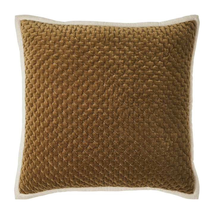 ES-378-2626_1|Rich brown velvet quilted pillow with a distinct diamond stitch pattern and crisp white border, complementing a luxurious quilt set.