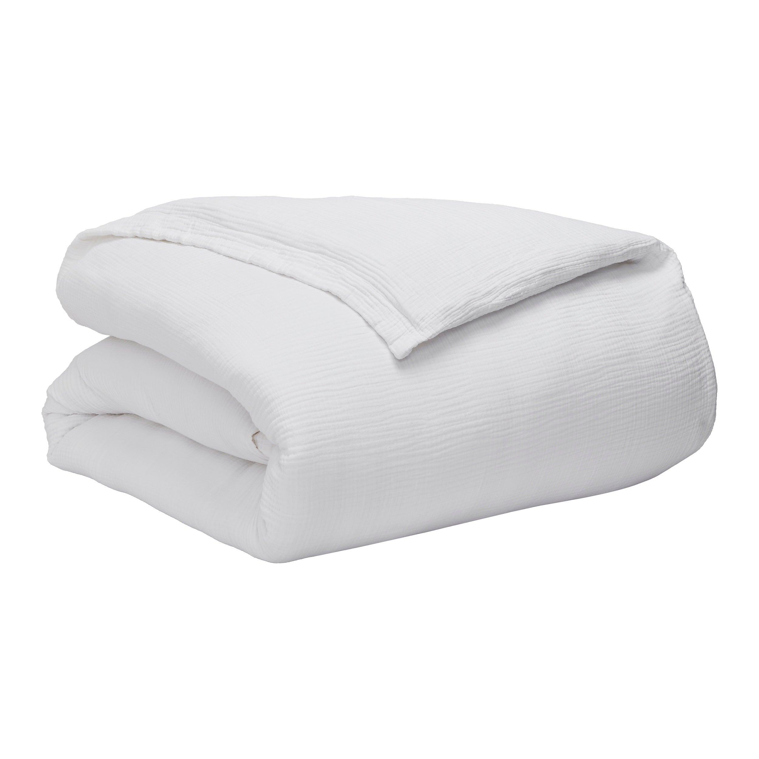 DT-048-9092_10|Neatly folded white crinkled muslin cotton duvet cover, showcasing its soft texture and elegant design.