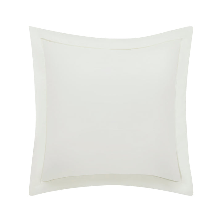 ES-064-2626_1|Solid white smooth cotton sateen duvet cover, featuring a plain, crisp texture and elegant stitched flanged border detail.