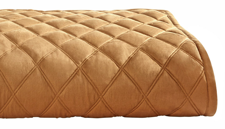 CL-260-11096_7|Elegant golden bronze quilted coverlet featuring a classic diamond pattern, adding a luxurious and soft touch to any bed.