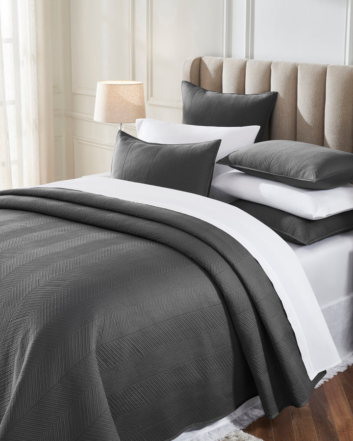 CL-263-9496_3|Dark grey chevron quilted coverlet for a cozy bed. Stylish, soft, and durable bedding for modern bedrooms.