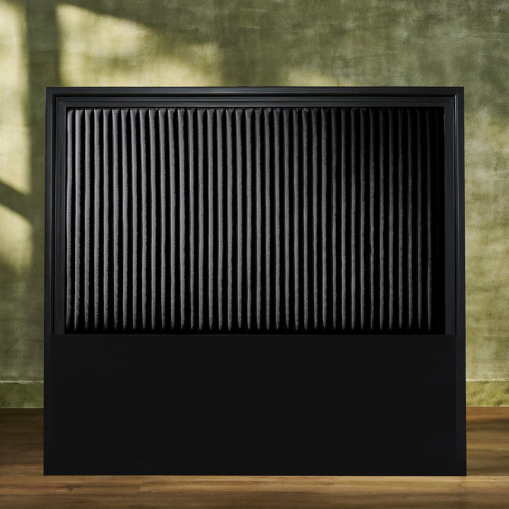 FN-5211-X_1|Striking black fabric panel headboard with vertical channel tufting, creating a sophisticated and minimalist bedroom focal point.