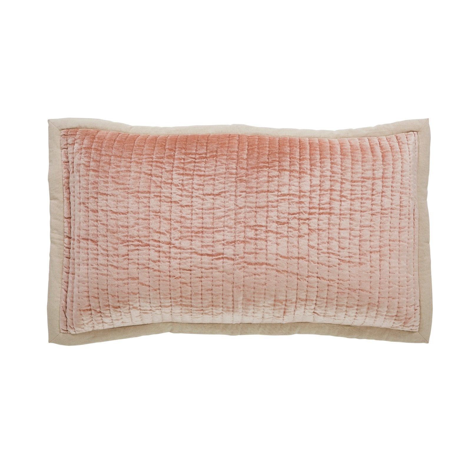 KS-322-2036_1|Plush pink velvet quilted accent pillow, featuring a soft texture and elegant design, ideal for bed or sofa.