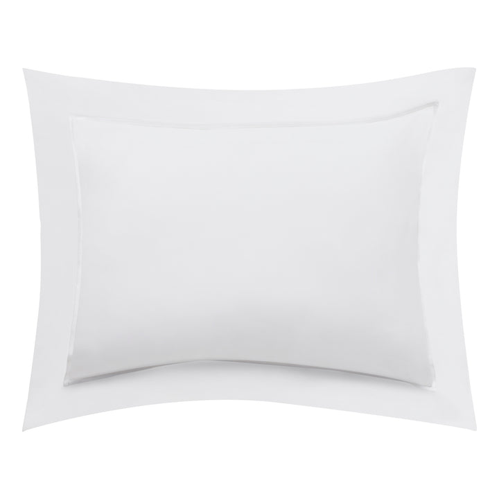 BS-058-1216_1|Elegant pure white sateen duvet cover with a wide flanged border, providing a serene and luxurious sleep sanctuary.