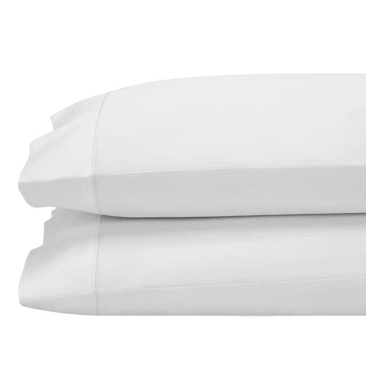 AKP-546-2040_1|Two stacked standard white 100% cotton sateen weave pillowcases featuring plain hemmed openings.