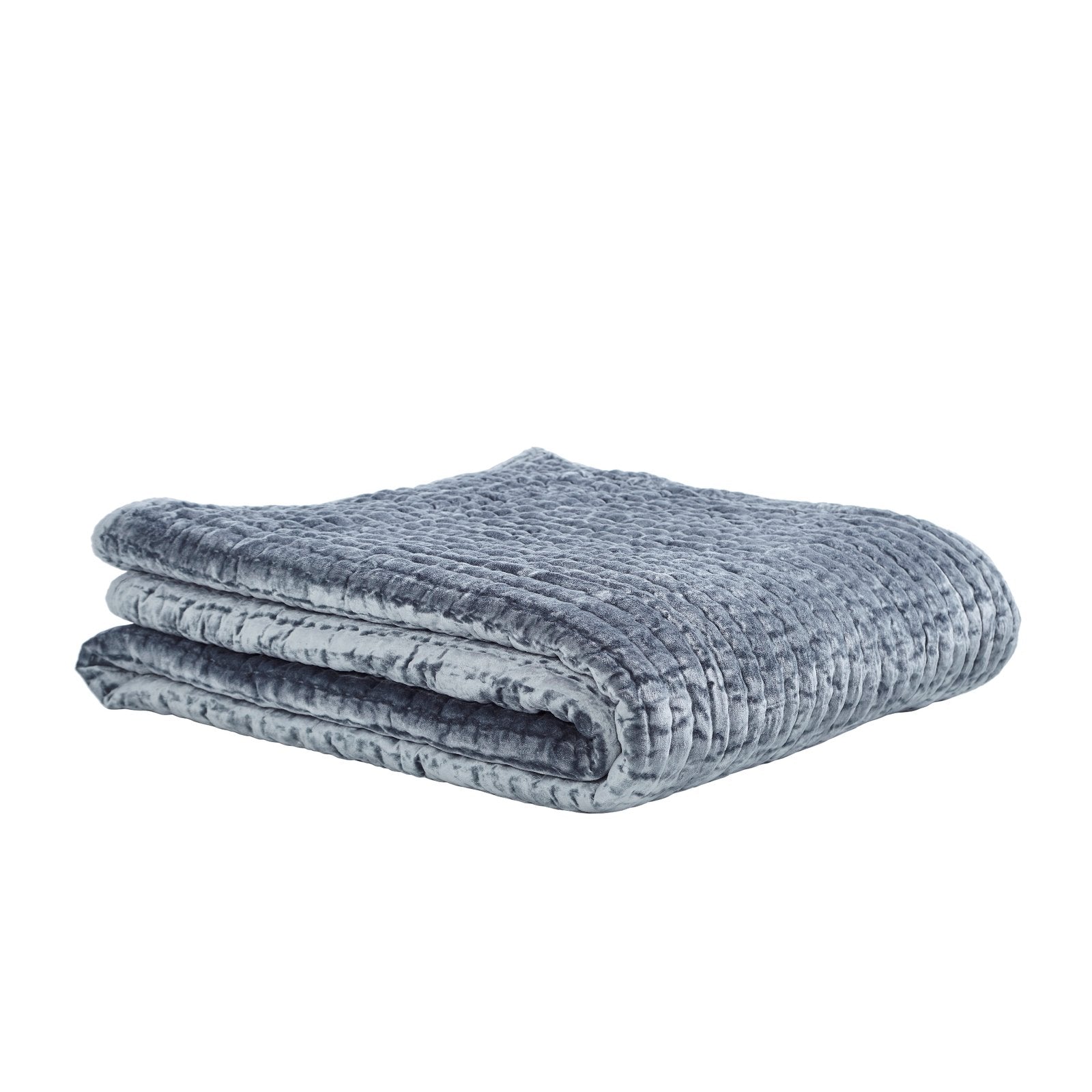 QT-340-11096_3|Beautifully folded light blue velvet quilt, highlighting its plush texture and modern design, ready for cozy bedroom use.