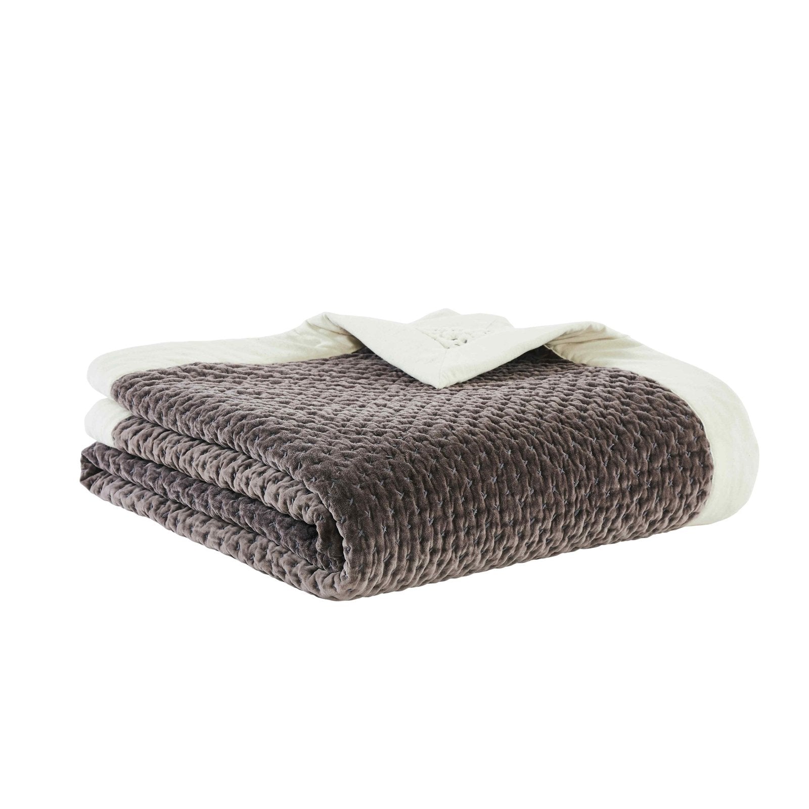 QT-329-9496_2|Folded brown textured quilt with a cream border, showcasing soft comfort and elegant design. Perfect for bedding.