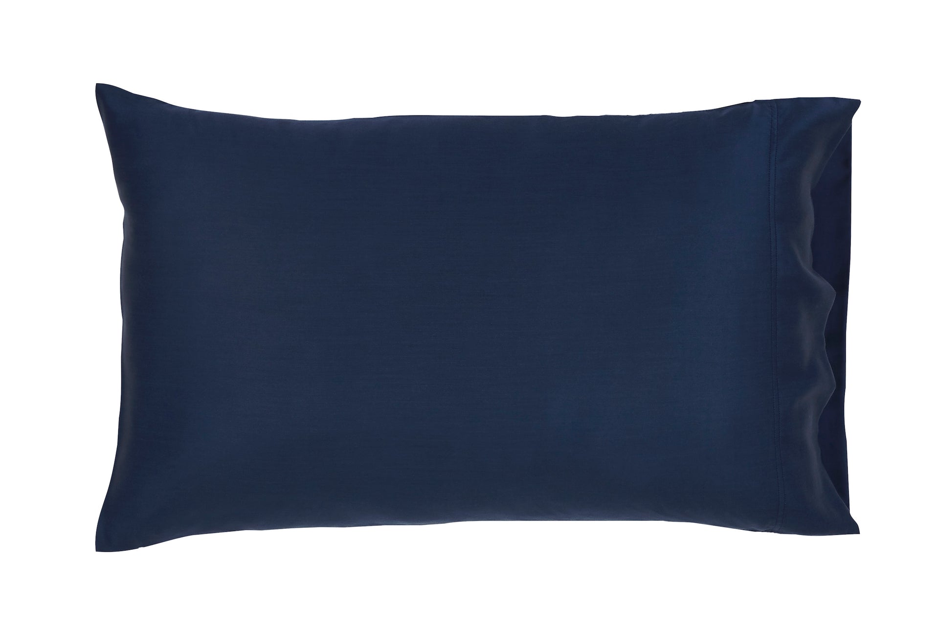 ASP-509-X_2|Solid navy blue 100% Lyocell pillowcase with a smooth sateen weave texture and a single stitched border.