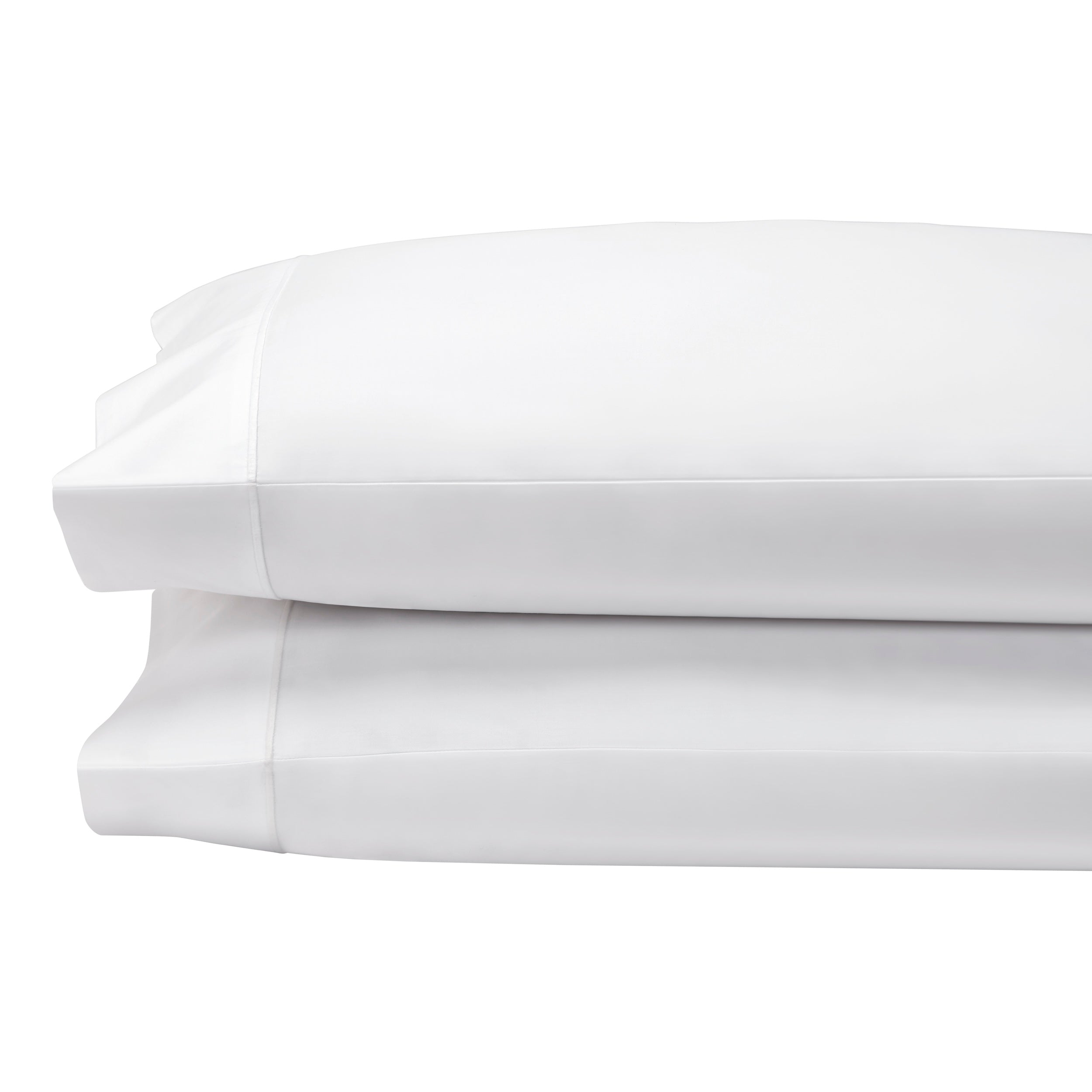 AKP-533-2040_2|Two plush white 100% cotton pillowcases stacked, showcasing luxurious softness and premium bedding quality.