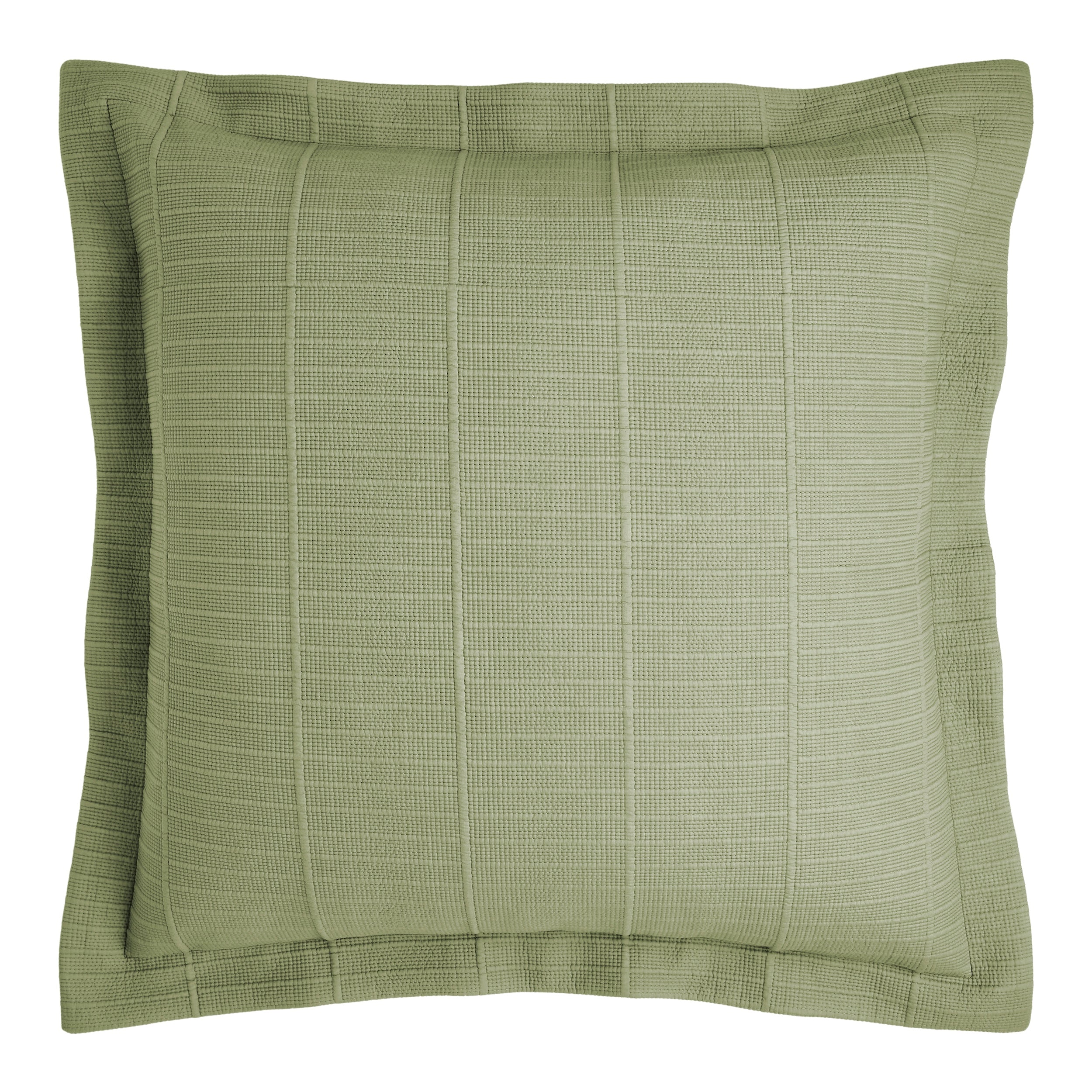 ES-270-2626_1|Fresh sage green textured coverlet pillow sham featuring a woven ribbed design for a calming bedroom.