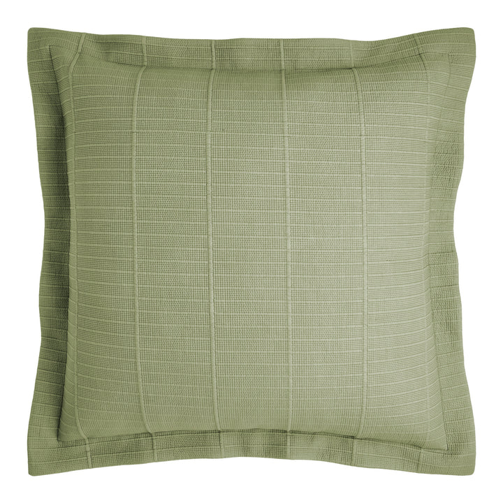 ES-270-2626_1|Fresh sage green textured coverlet pillow sham featuring a woven ribbed design for a calming bedroom.