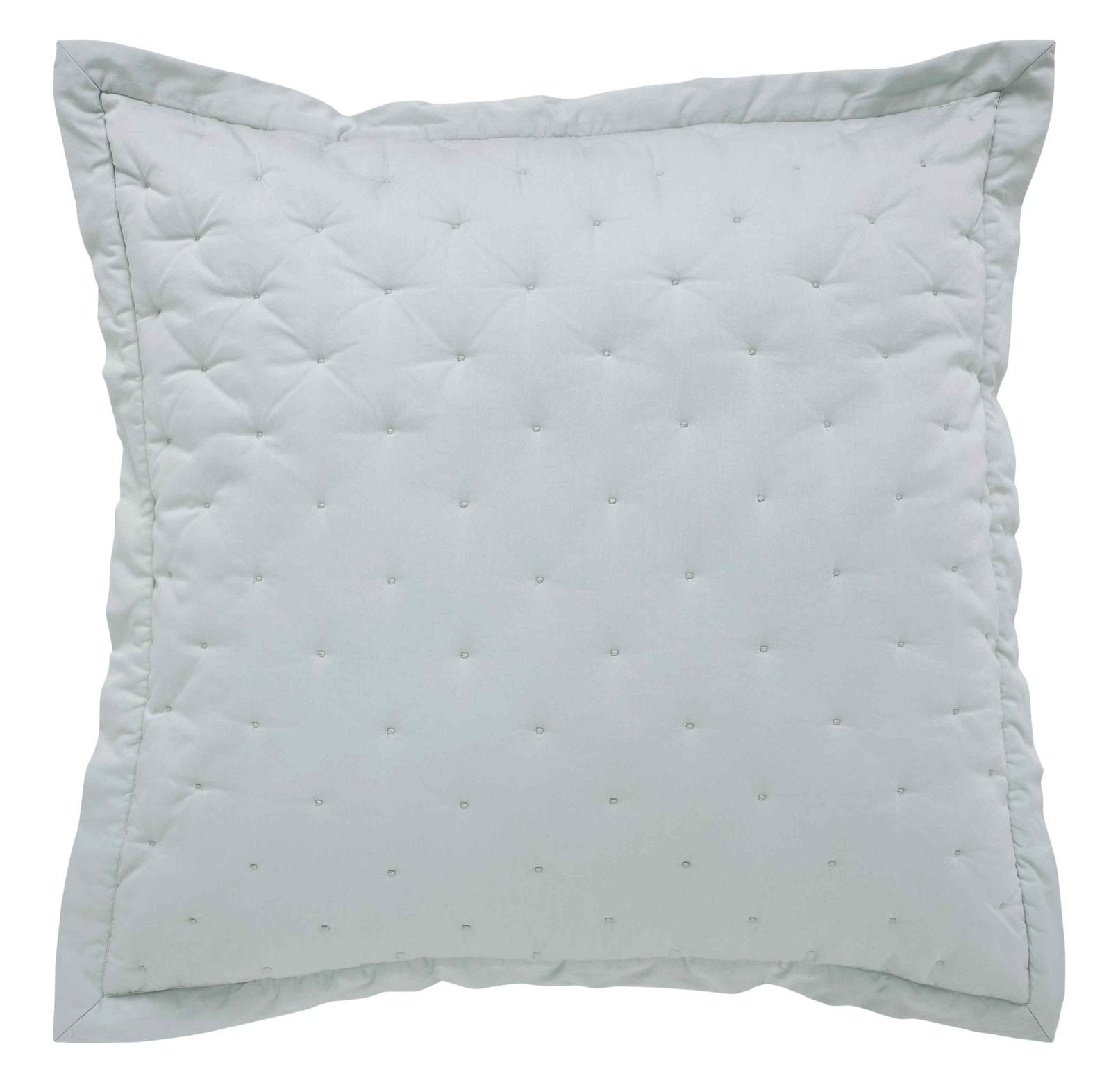 ES-351-2626_1|Soft light grey quilted square decorative pillow with subtle tufted dotted pattern, adds modern style.