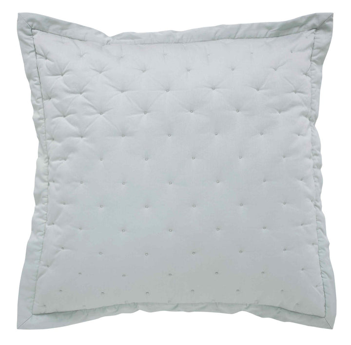 ES-351-2626_1|Soft light grey quilted square decorative pillow with subtle tufted dotted pattern, adds modern style.