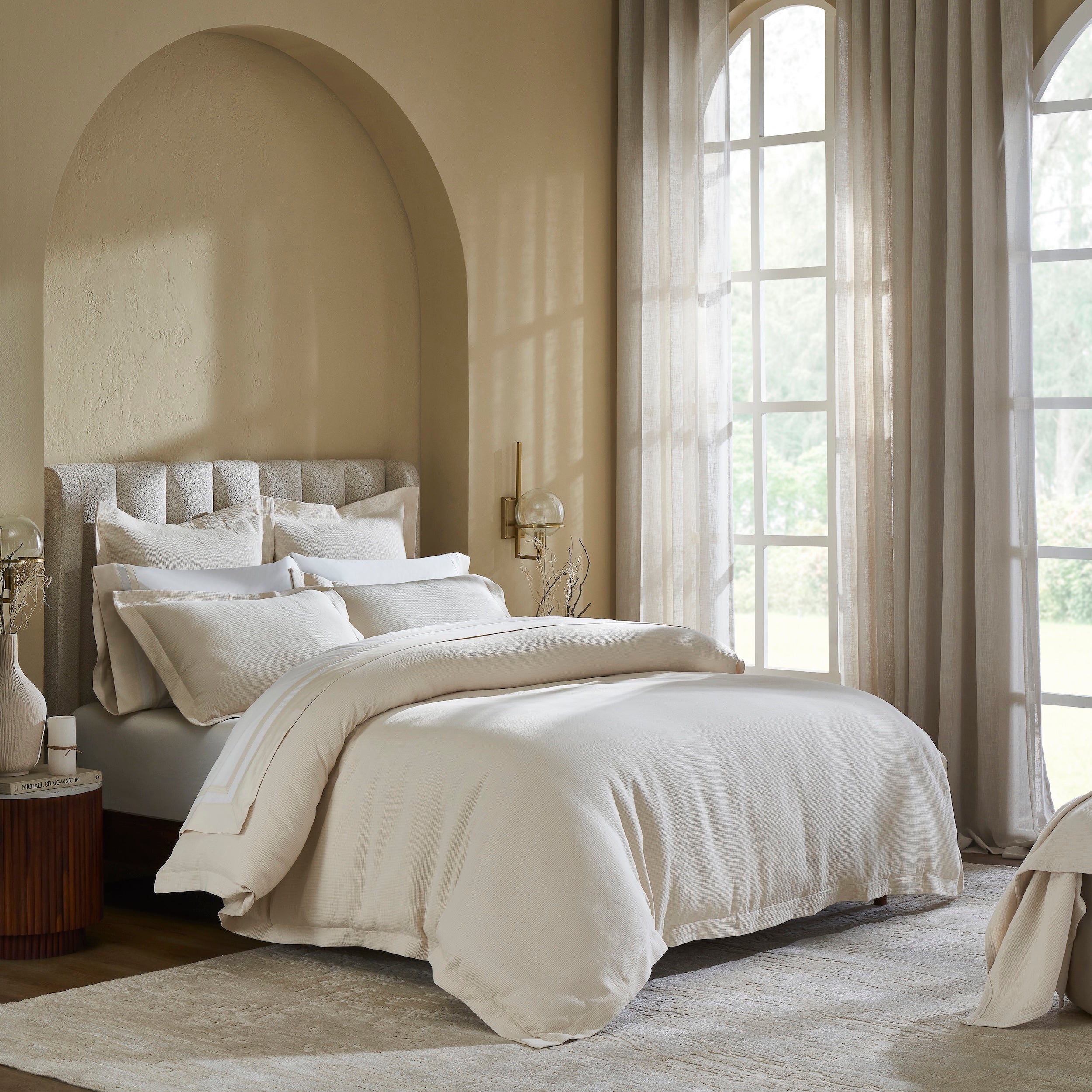 DT-068-10692_2|Elegant beige textured duvet cover, ideal for a serene bedroom aesthetic. Soft, premium quality bedding for ultimate comfort.