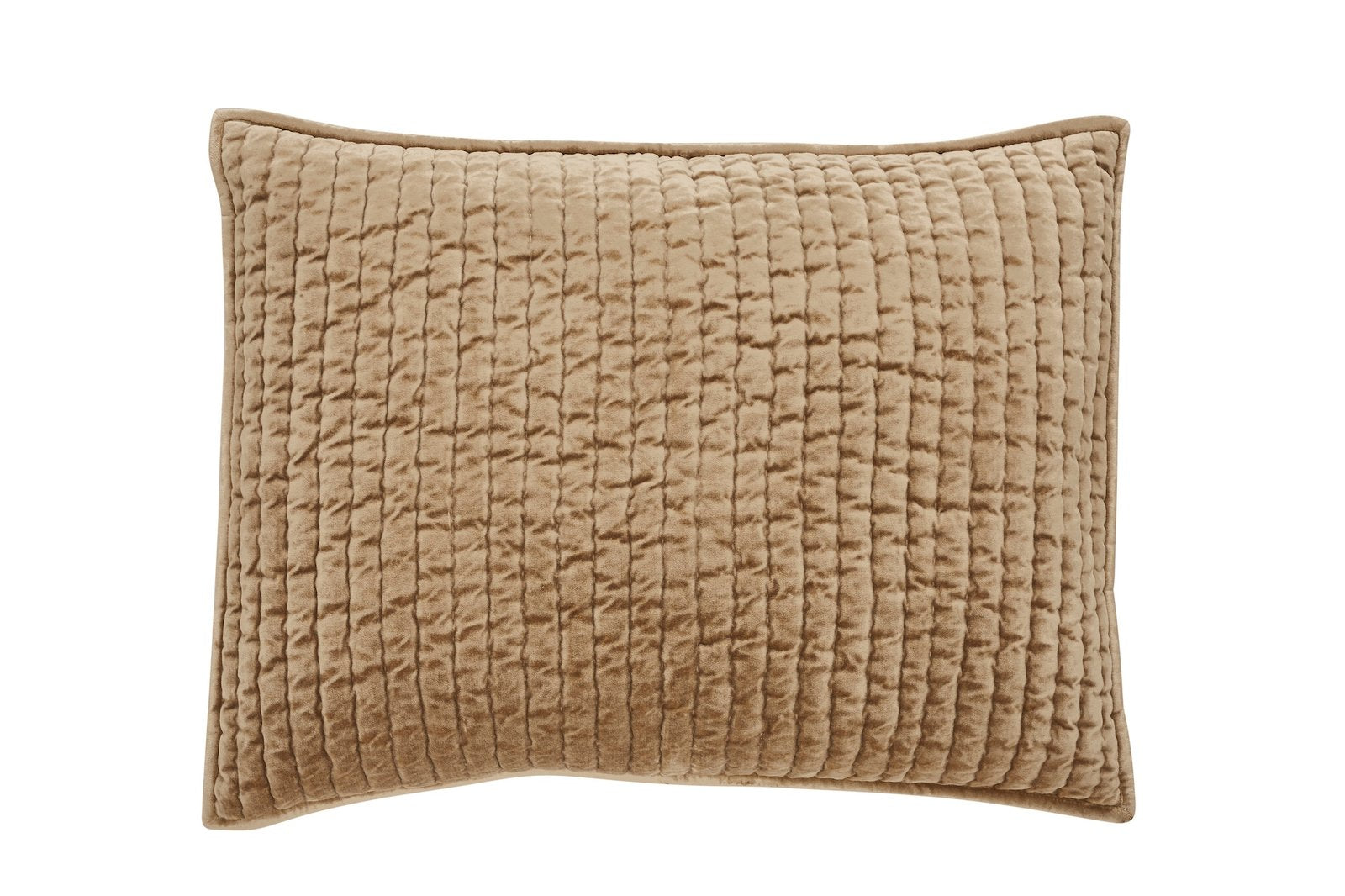 SS-362-2026-LOT1_1|Elegant beige quilted pillow sham with distinctive vertical channel stitching, enhancing bedroom comfort and style.
