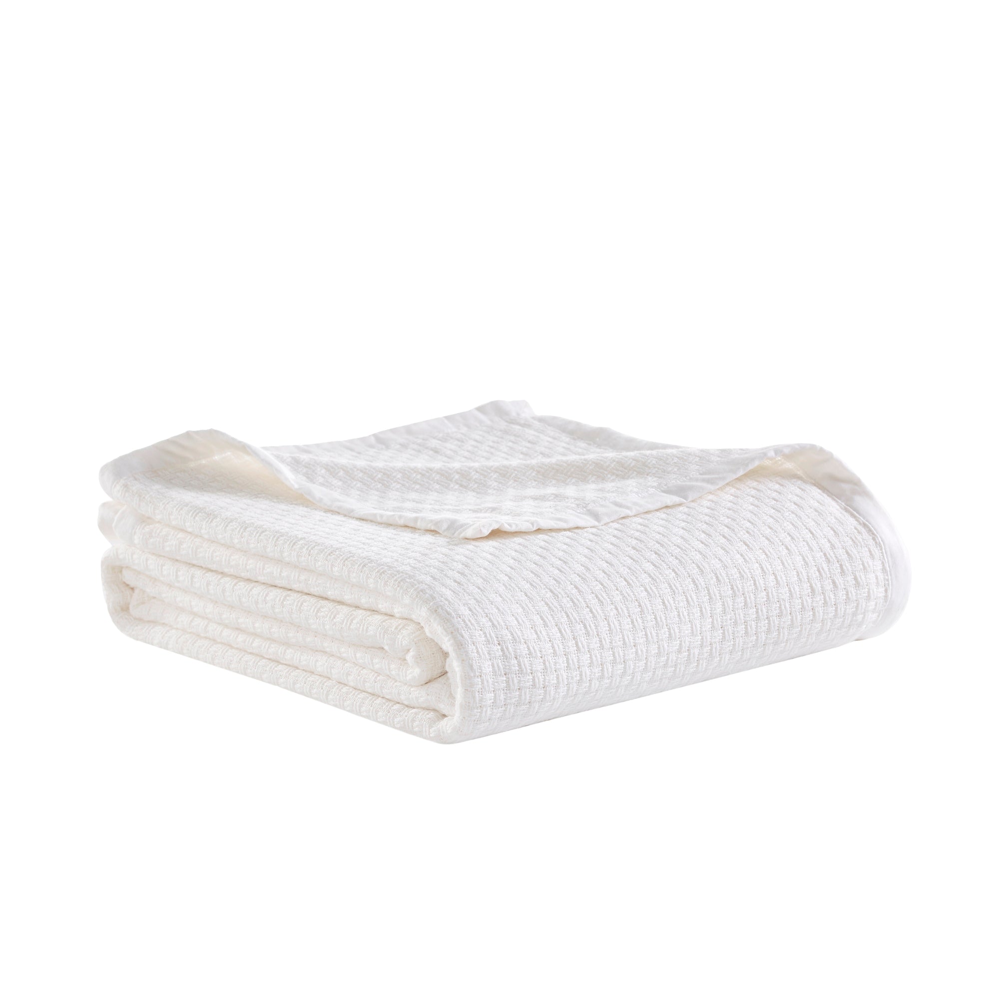 BL-852-9496_3|Neatly folded white waffle weave blanket, crisp and textured, providing comfort and a clean look for any room.