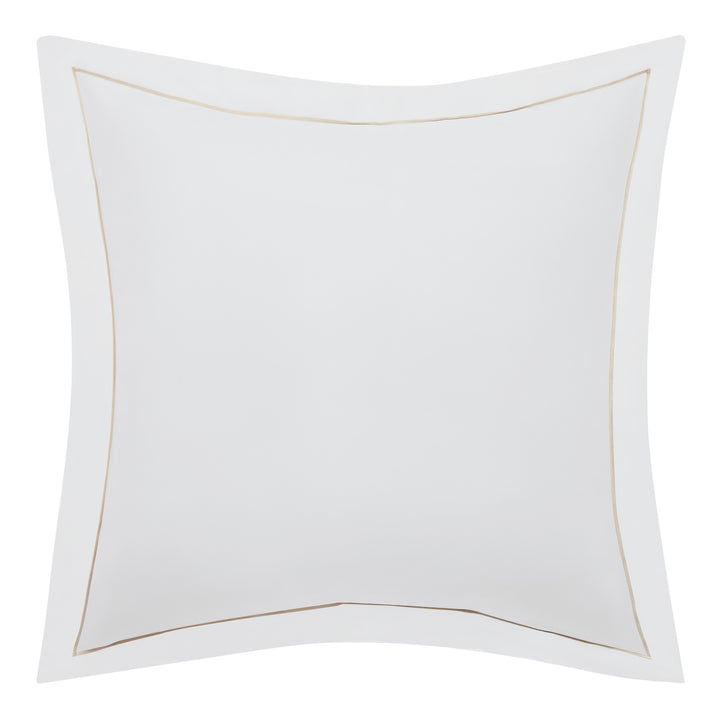 ES-056-2626_1|White sateen duvet cover with elegant gold embroidered border, luxurious soft cotton for a sophisticated bedroom.